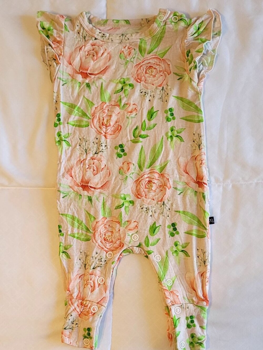 LEV baby, Eloise ruffle cap sleeve rompers, Bamboo, 0-3 months